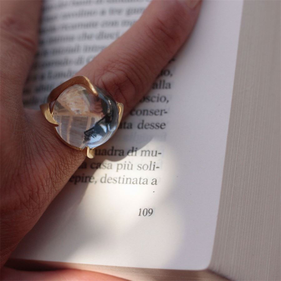 Anello 'Solis' in bronzo con cristallo di rocca SOLIS | AN CABBRO